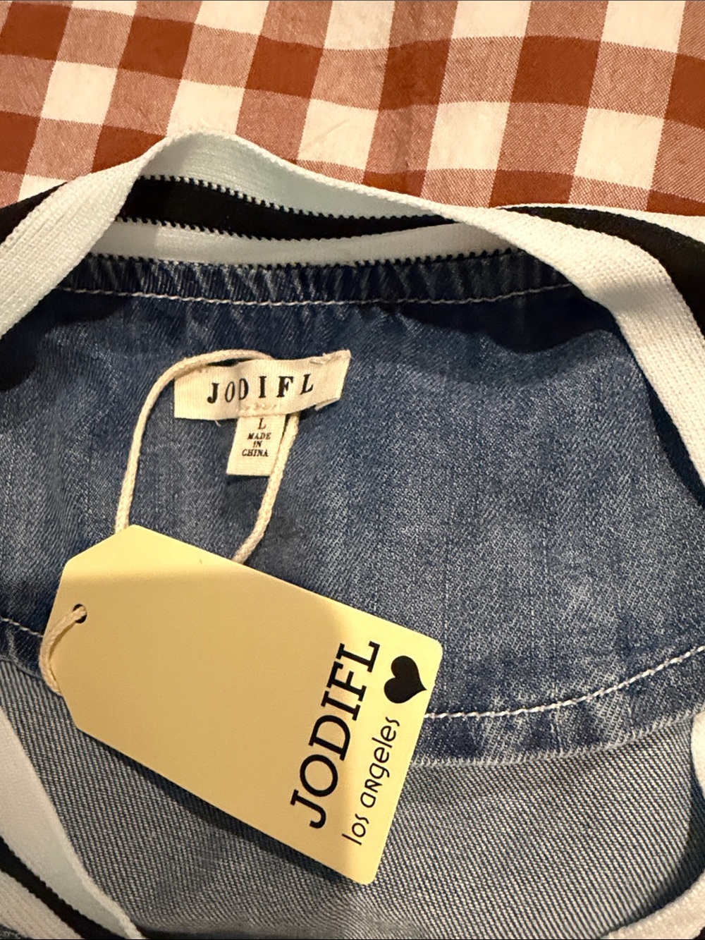 JODIFL Denim Blue Bomber Jacket with Stripe Trim large - Picture 5 of 12